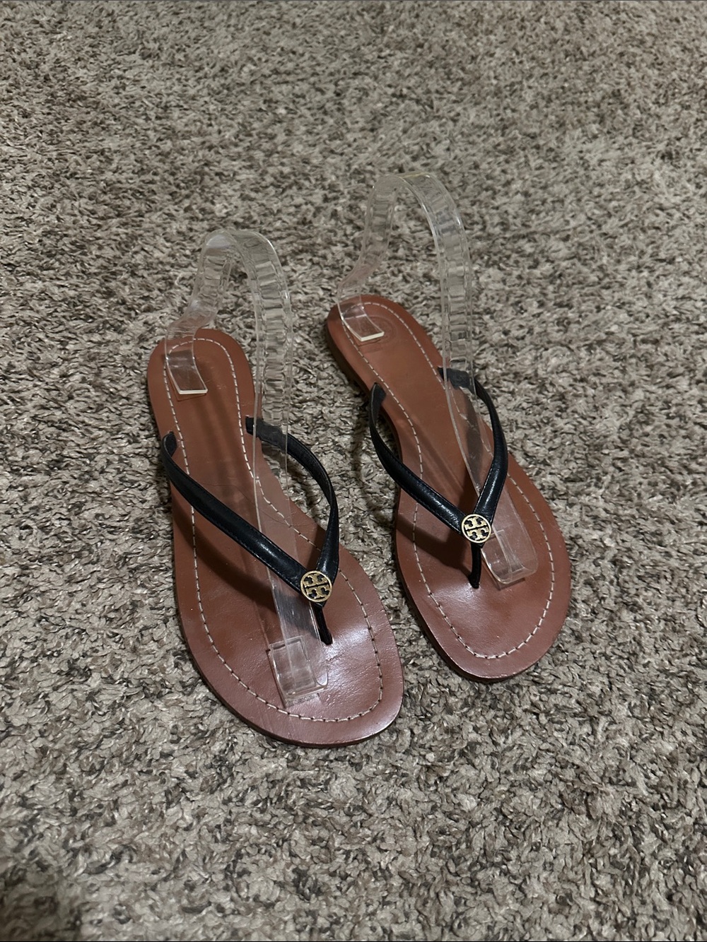Tory Burch Black Leather Thong Sandals